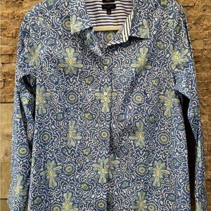 Talbots Blue and White Paisley Shirt Size Petite Medium